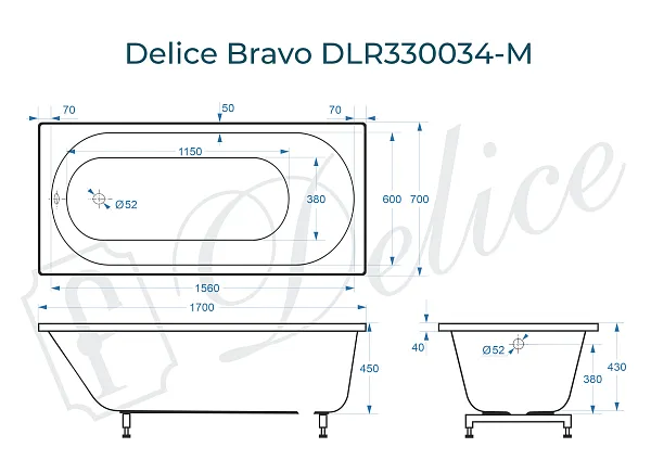 Ванна из искусственного камня Delice Bravo DLR330034-M фото 1