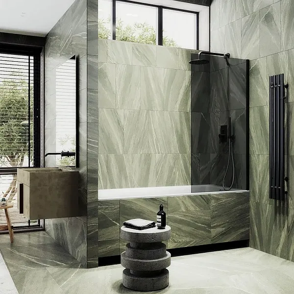 Шторка для ванны MaybahGlass 70x140 MGV-81-6ш профиль черный стекло графит фото 2