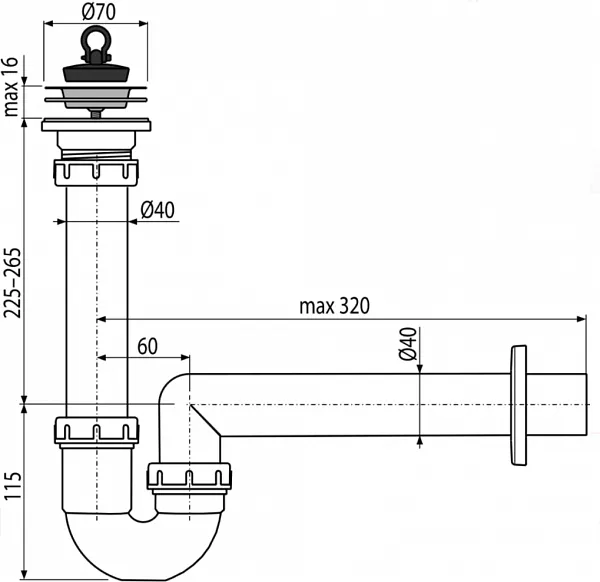 Сифон AlcaPlast A800-DN40 для кухонной мойки фото 2