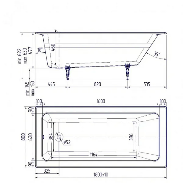 Ванна чугунная Delice Parallel 180x80 DLR220506-AS без ручек с антискользящим покрытием фото 2