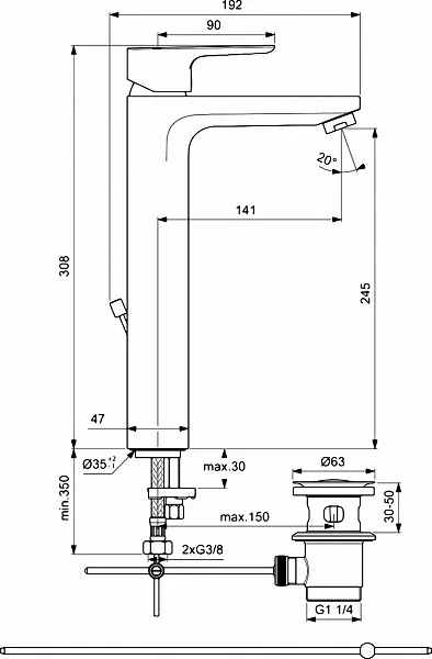 Смеситель Ideal Standard Ceraplan lll BC561AA для раковины-чаши с донным клапаном фото 2