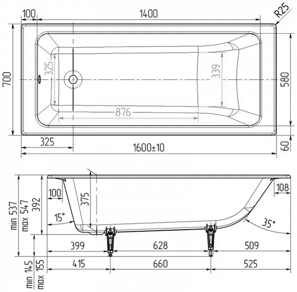 Чугунная ванна Wotte Line 160х70 БП-э00д1466 фото 4