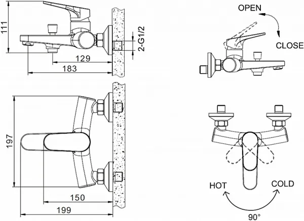 Смеситель Bravat Eler Black F6191238BM-01-RUS для ванны с душем фото 2