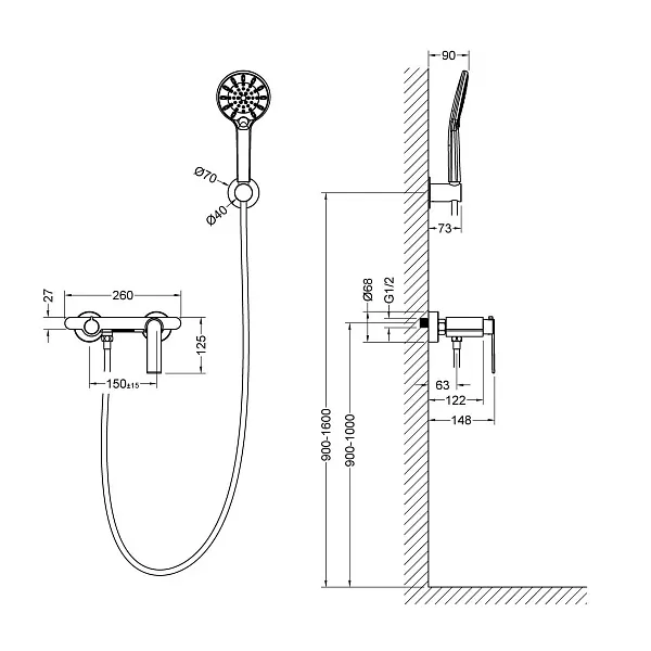 Смеситель для ванны с душем TIMO Anni 2714/03Y фото 2