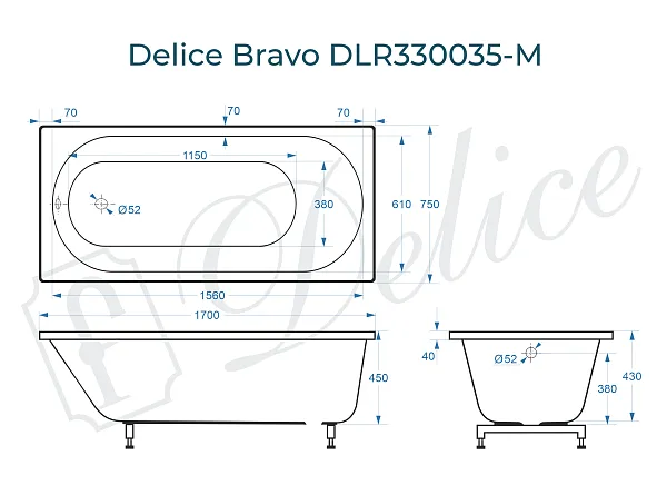 Ванна из искусственного камня Delice Bravo DLR330035-M фото 1