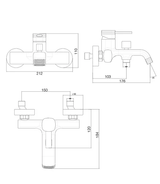 Смеситель для ванны с душем Wonzon & Woghand TETRA WW-841212-BRG фото 1