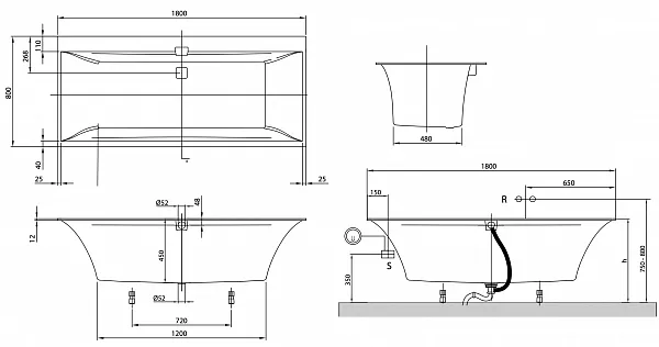 Квариловая ванна Villeroy & Boch Squaro Edge12 180x80 UBQ180SQE2DV-01 фото 4