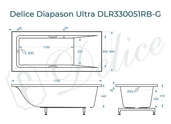 Ванна из искусственного камня Delice Diapason Ultra DLR330051RB-G фото 1