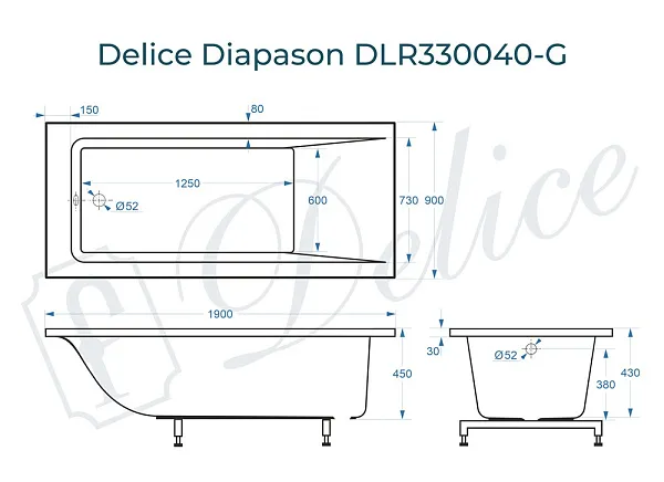 Ванна из искусственного камня Delice Diapason DLR330040-G фото 1
