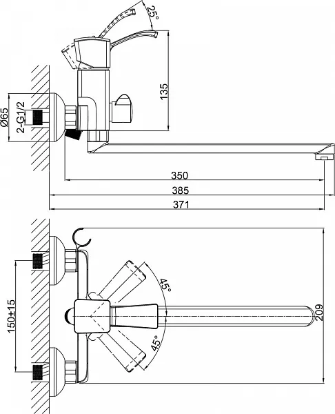 Смеситель D&K Rhein Bach DA1473301 для ванны с душем фото 2