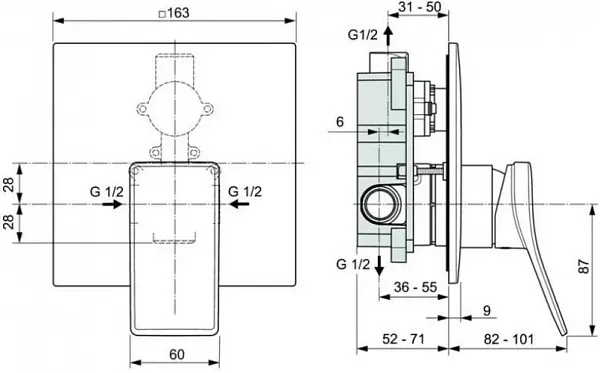 Смеситель Ideal Standard Conca A7376GN для душа с внутренней частью фото 2
