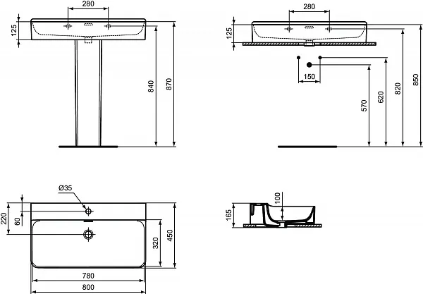Раковина Ideal Standard Conca 80 см T382601 фото 7