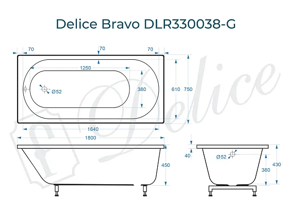 Ванна из искусственного камня Delice Bravo DLR330038-G фото 1