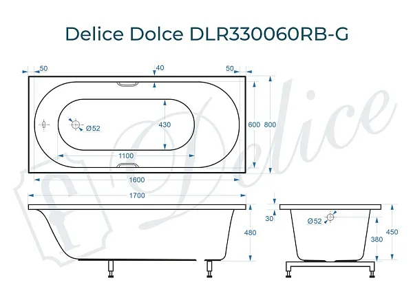 Ванна из искусственного камня Delice Dolce DLR330060RB-G фото 1