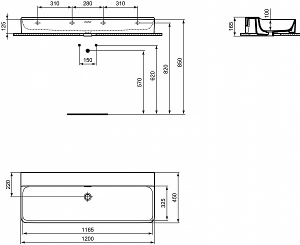Раковина Ideal Standard Conca 120 см T384101 фото 6