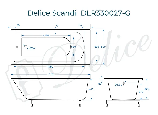 Ванна из искусственного камня Delice Scandi DLR330027-G фото 2