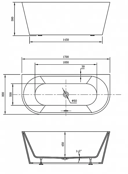 Акриловая ванна Vincea 170x80 VBT-421-1700 фото 4