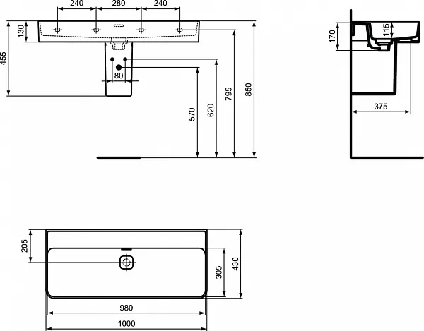 Раковина Ideal Standard Strada II 100 см T364001 фото 3