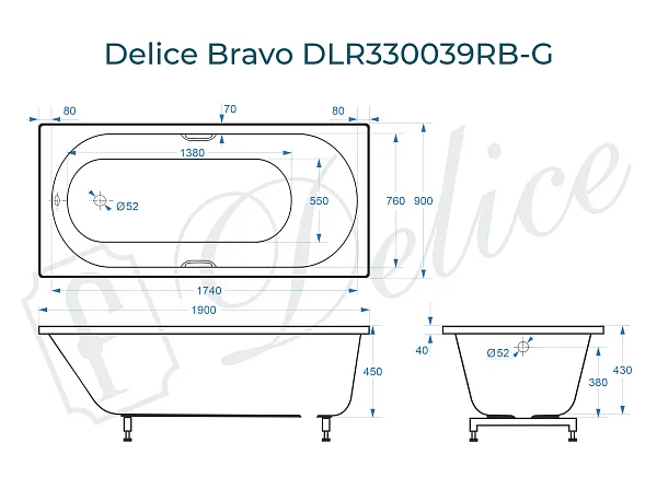 Ванна из искусственного камня Delice Bravo DLR330039RB-G фото 1