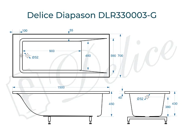 Ванна из искусственного камня Delice Diapason DLR330003-G фото 1