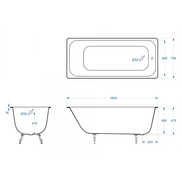 Ванна чугунная Delice Aurora 160x75 DLR230604R с отверстиями под ручки фото 2