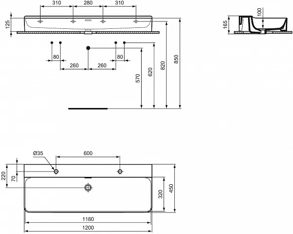 Раковина Ideal Standard Conca 120 см T383901 фото 7