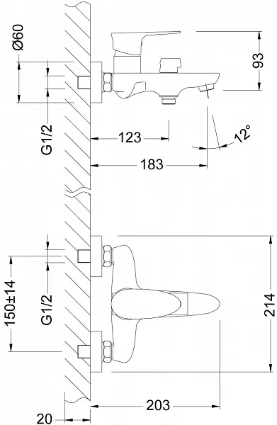 Смеситель Lemark Nero LM0214C для ванны с душем фото 3