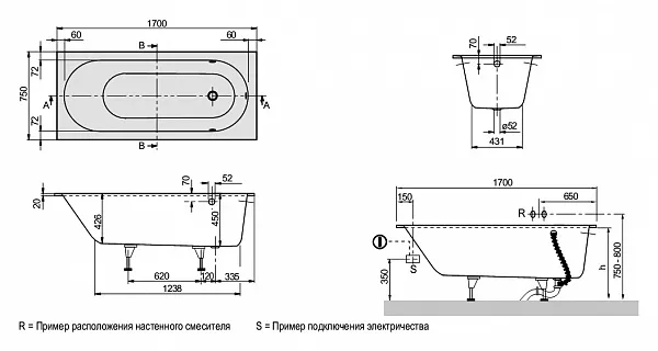 Квариловая ванна Villeroy & Boch Oberon 170x75 UBQ170OBE2V-01 фото 11