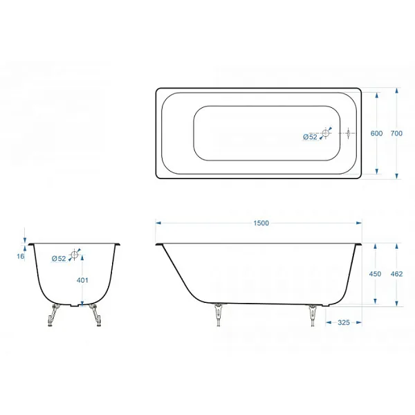 Ванна чугунная Delice Aurora 150x70 DLR230603R-AS с отверстиями под ручки и антискользящим покрытием фото 2