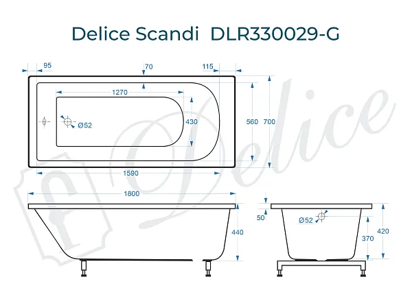 Ванна из искусственного камня Delice Scandi DLR330029-G фото 2