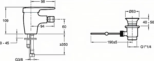 Смеситель Jacob Delafon Kandel E662RU-CP для биде с донным клапаном фото 2