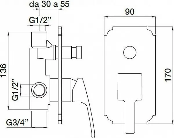 Смеситель Cezares Olimp OLIMP-VDIM-02-L для душа с внутренней частью фото 2