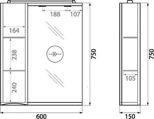 Зеркало-шкаф BelBagno Marino 60x75 MARINO-SPC-600/750-1A-BL-P-L левое с подсветкой фото 15