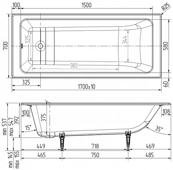 Чугунная ванна Wotte Line 170х70 БП-э00д1467 фото 4