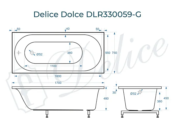 Ванна из искусственного камня Delice Dolce DLR330059-G фото 2