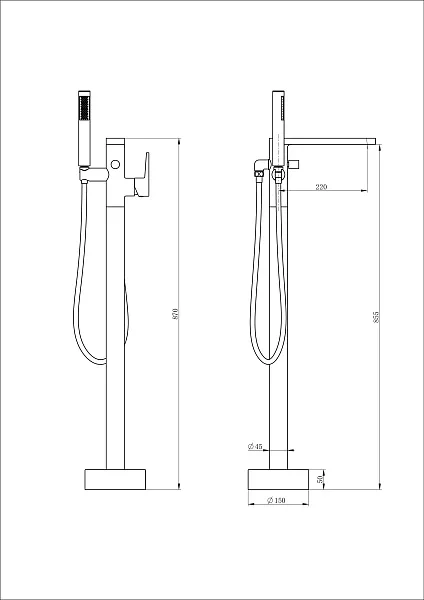 Смеситель для ванны с душем Wonzon & Woghand STICK WW-88649901-MB фото 1