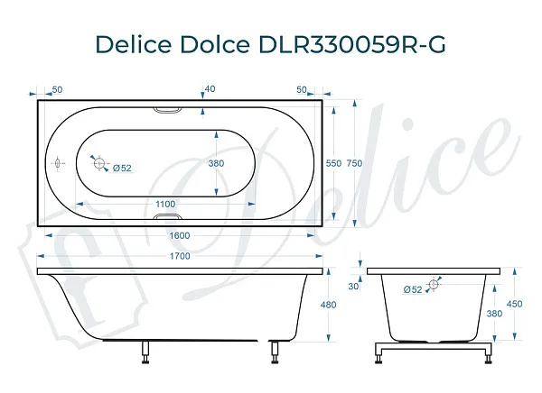 Ванна из искусственного камня Delice Dolce DLR330059R-G фото 1