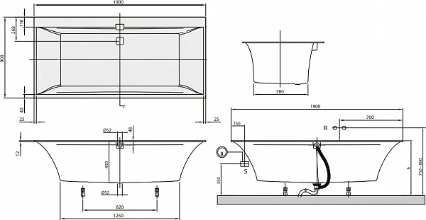Квариловая ванна Villeroy & Boch Squaro Edge12 190x90 UBQ190SQE2DV-01 фото 4