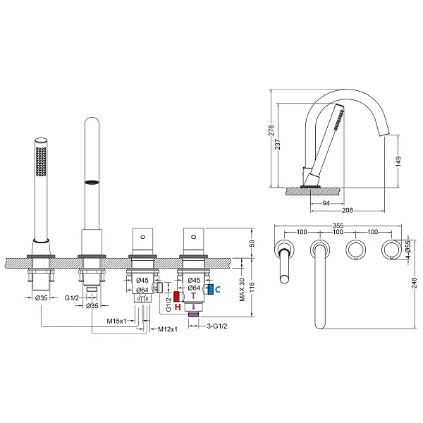 Смеситель на борт ванны TIMO Saona 2330/17Y фото 2