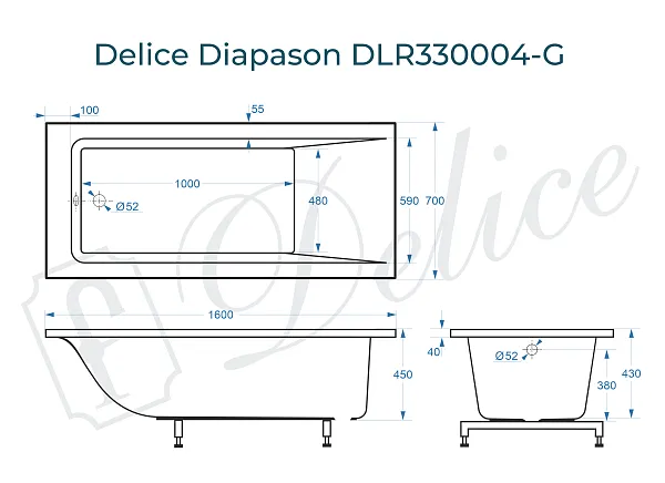 Ванна из искусственного камня Delice Diapason DLR330004-G фото 1