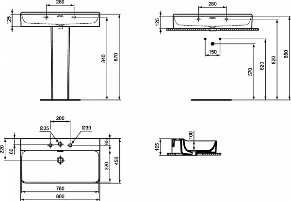 Раковина Ideal Standard Conca 80 см T379301 фото 3