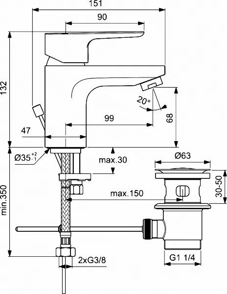Смеситель Ideal Standard Ceraplan lll BC559AA для раковины с донным клапаном фото 3