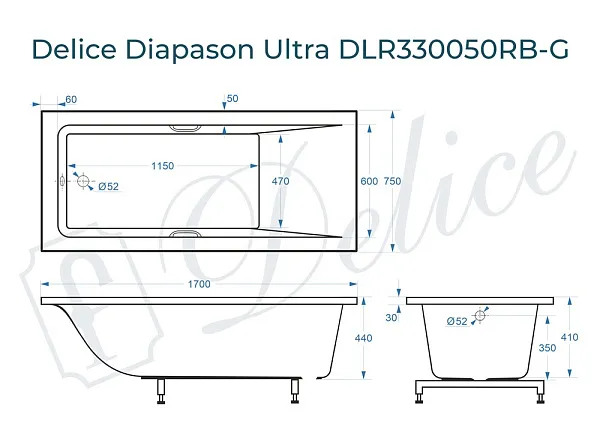 Ванна из искусственного камня Delice Diapason Ultra DLR330050RB-G фото 1