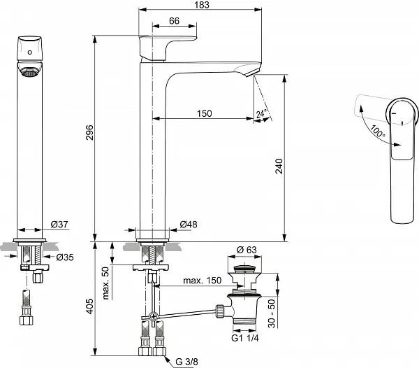 Смеситель Ideal Standard Connect Air A7026GN для раковины-чаши с донным клапаном фото 2