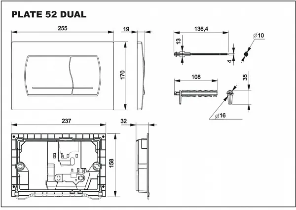 Смывная клавиша для унитазов Roca Active 52B 8901150B2 фото 2