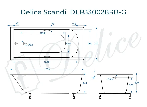 Ванна из искусственного камня Delice Scandi DLR330028RB-G фото 2