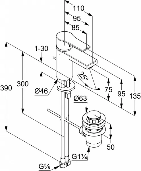 Смеситель Kludi Zenta SL 482630565 для раковины с донным клапаном фото 3