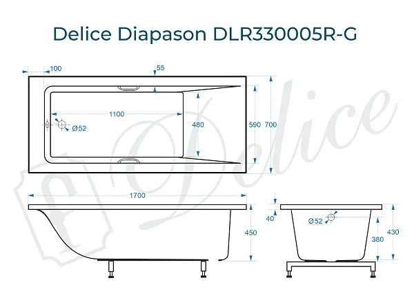 Ванна из искусственного камня Delice Diapason DLR330005R-G фото 1