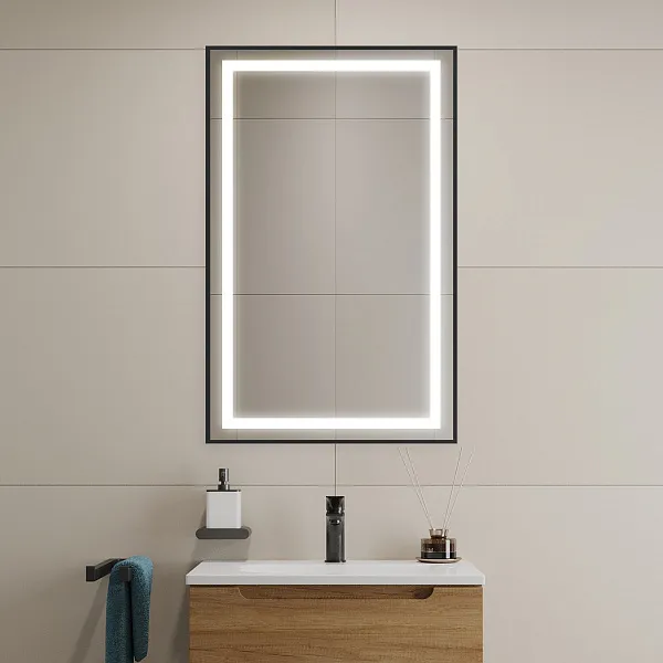 Зеркало BelBagno Kraft 50x80 SPC-KRAFT-500-800-SENS-NERO с подсветкой фото 8