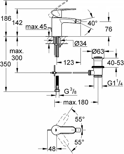 Смеситель Grohe Eurostyle Cosmopolitan 33565002 для биде с донным клапаном фото 4